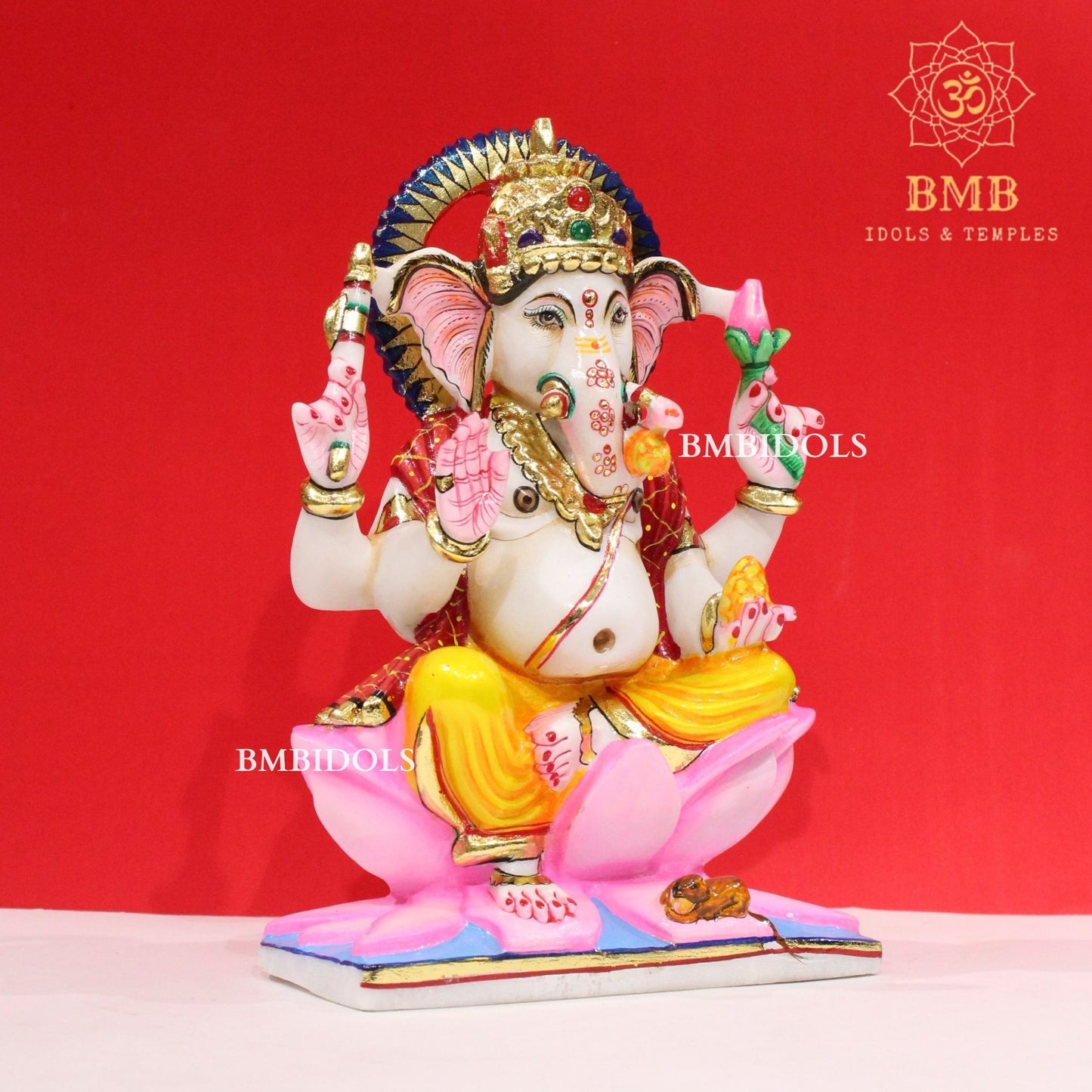 Marble Ganesh Statue in Makrana Marble with full Coloring