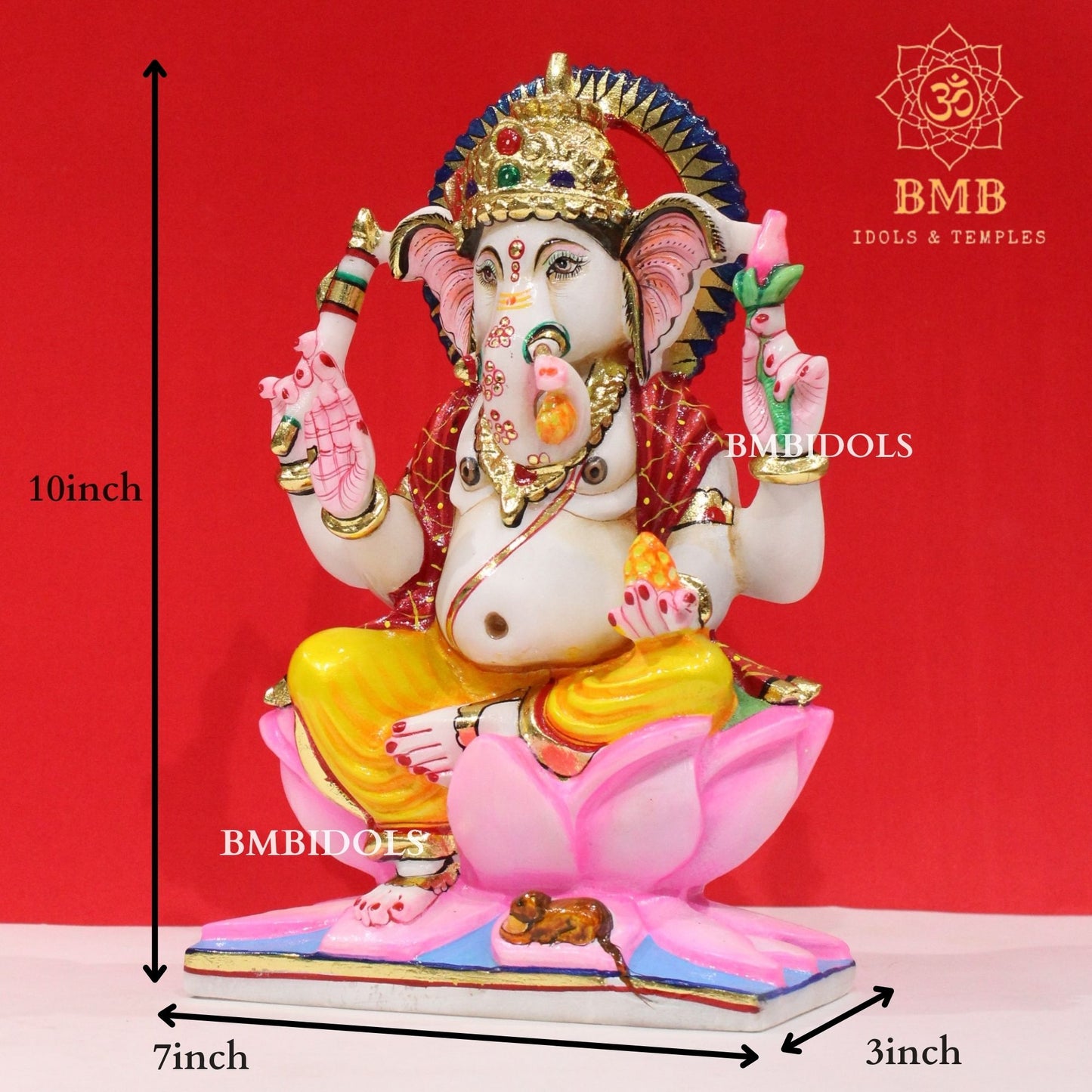Marble Ganesh Statue in Makrana Marble with full Coloring