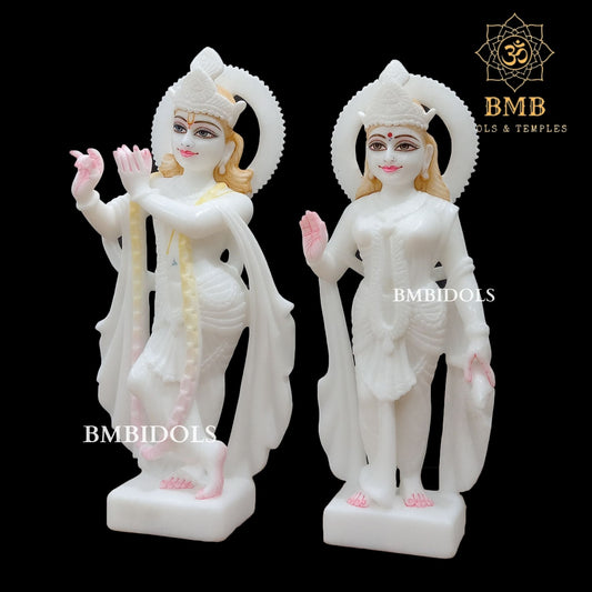 Makrana Marble Radha Krishna Statue in Full Whiteness in 15inch