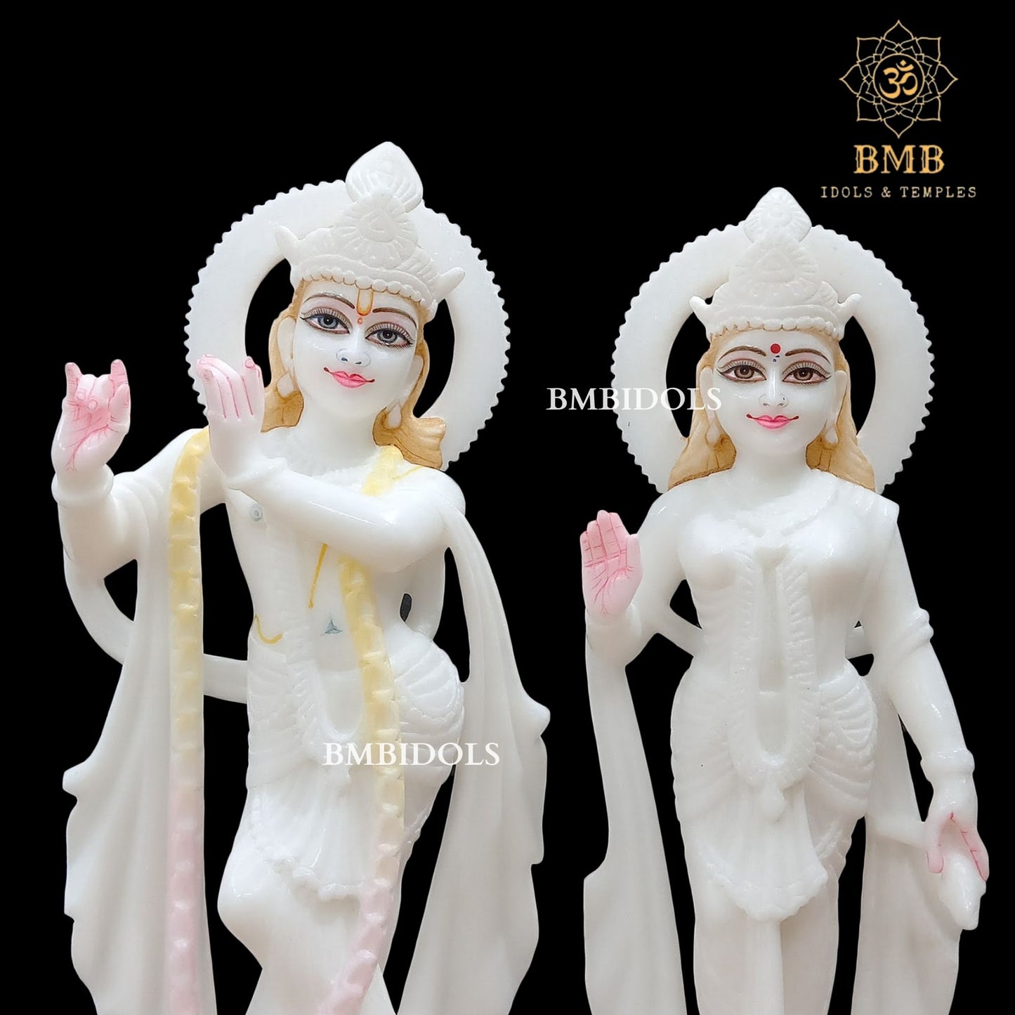 Makrana Marble Radha Krishna Statue in Full Whiteness in 15inch
