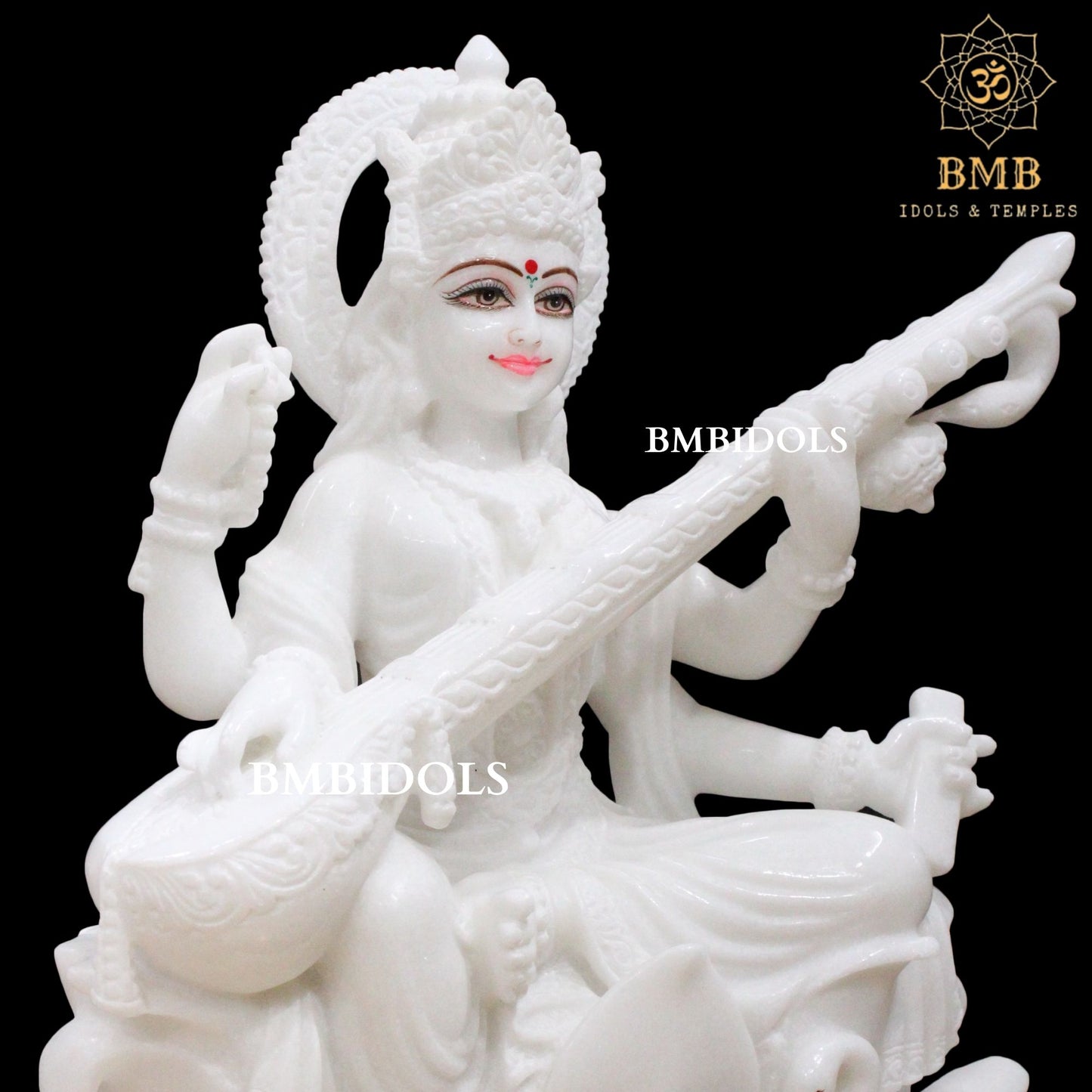 White Makrana Marble Saraswati Statue in 18inches for Home and Temple