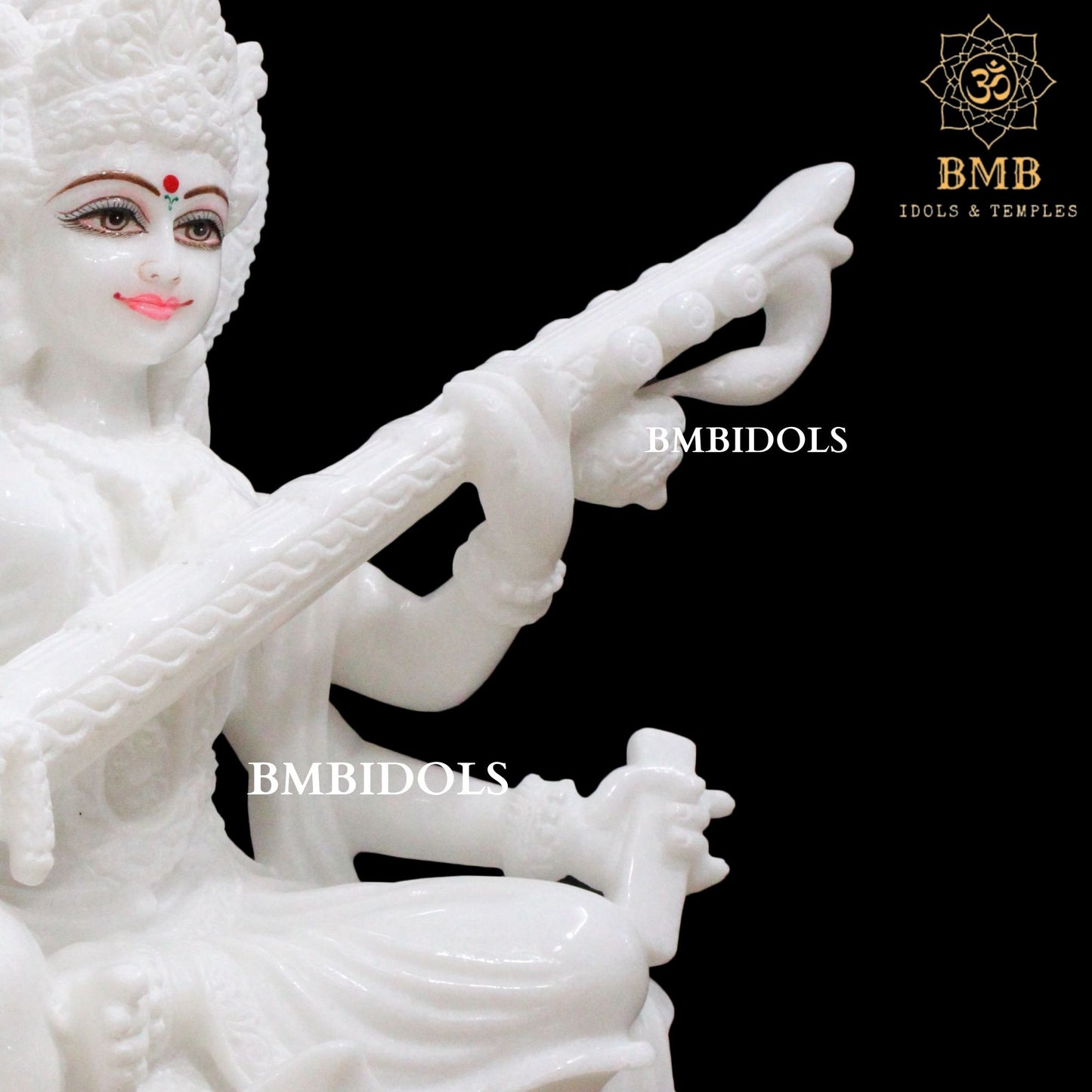 White Makrana Marble Saraswati Statue in 18inches for Home and Temple