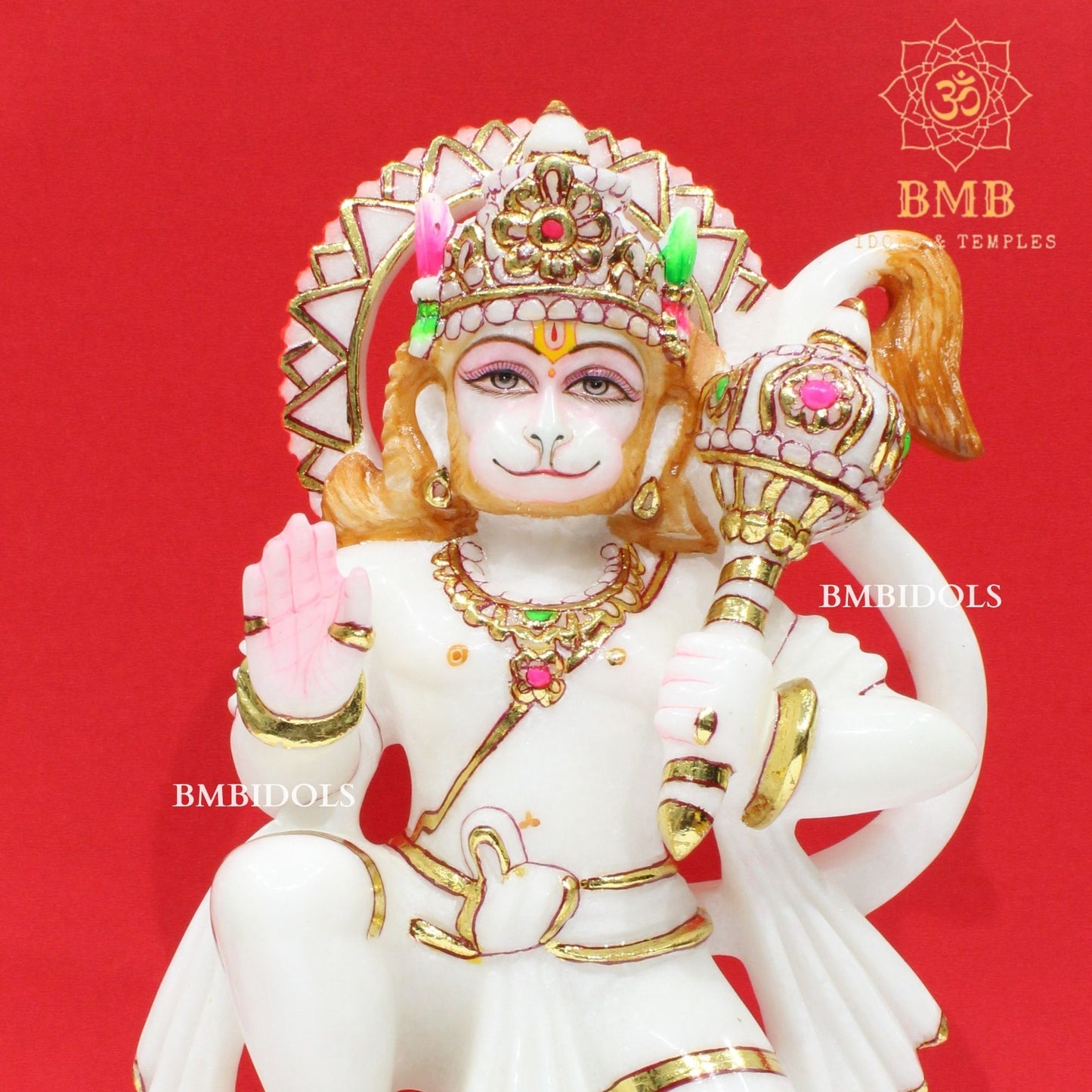 Marble Ashirwad Hanuman Statue in Makrana Marble in 12inch