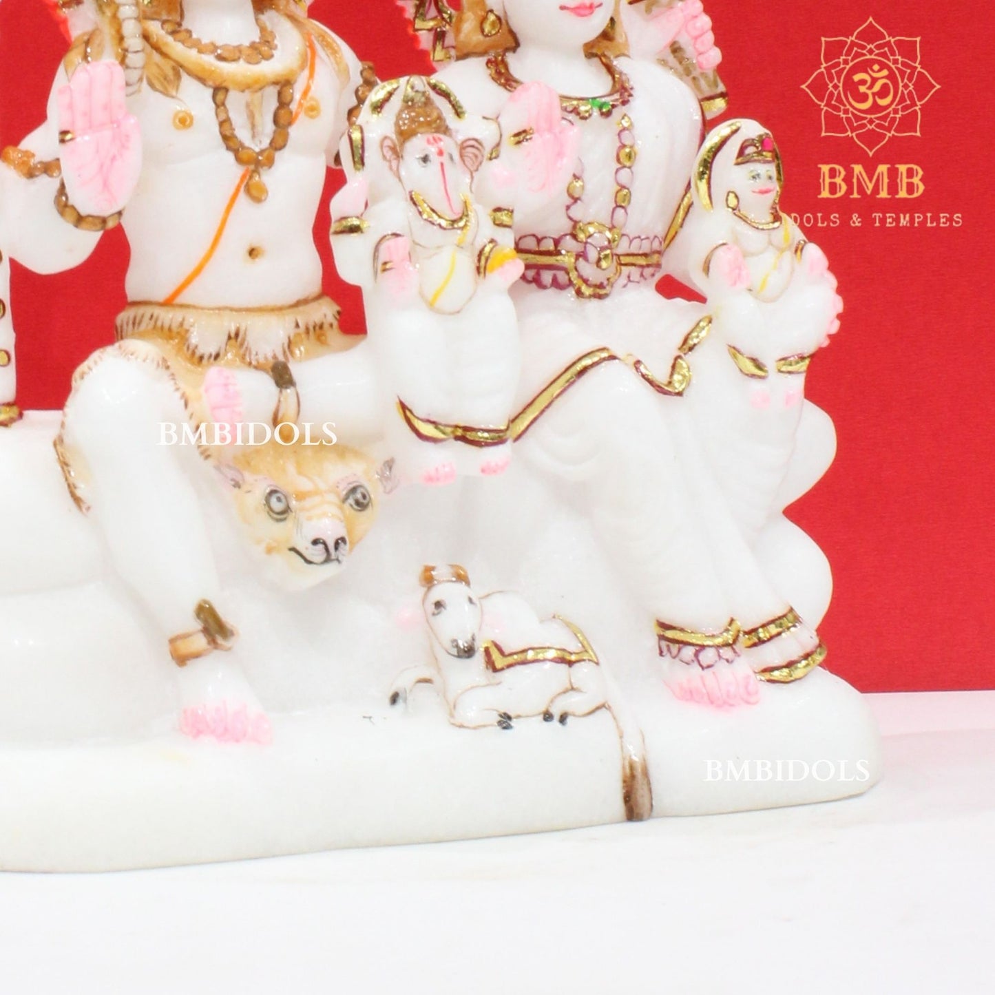 Marble Shiv Parivar Murti made in Makrana Pure white natural Marble in 9inch