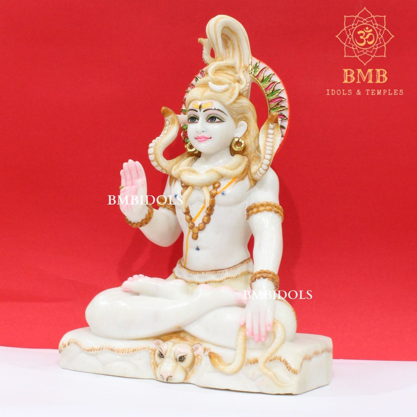 White Marble Shiva Statue in Ashirwad Posture in 15inches for Home and Temples