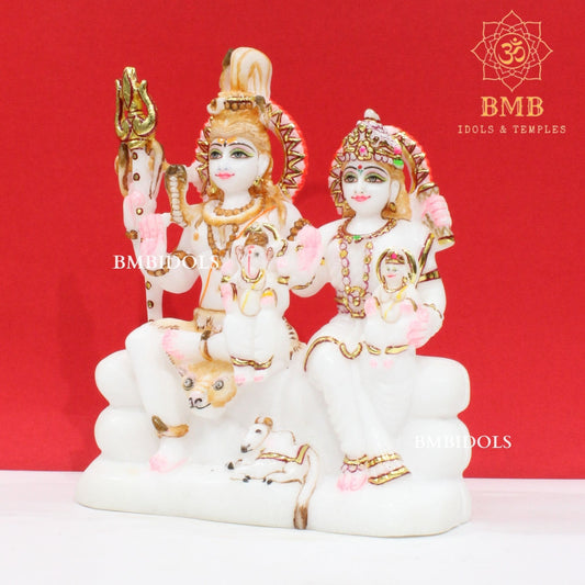 Marble Shiv Parivar Murti made in Makrana Pure white natural Marble in 9inch