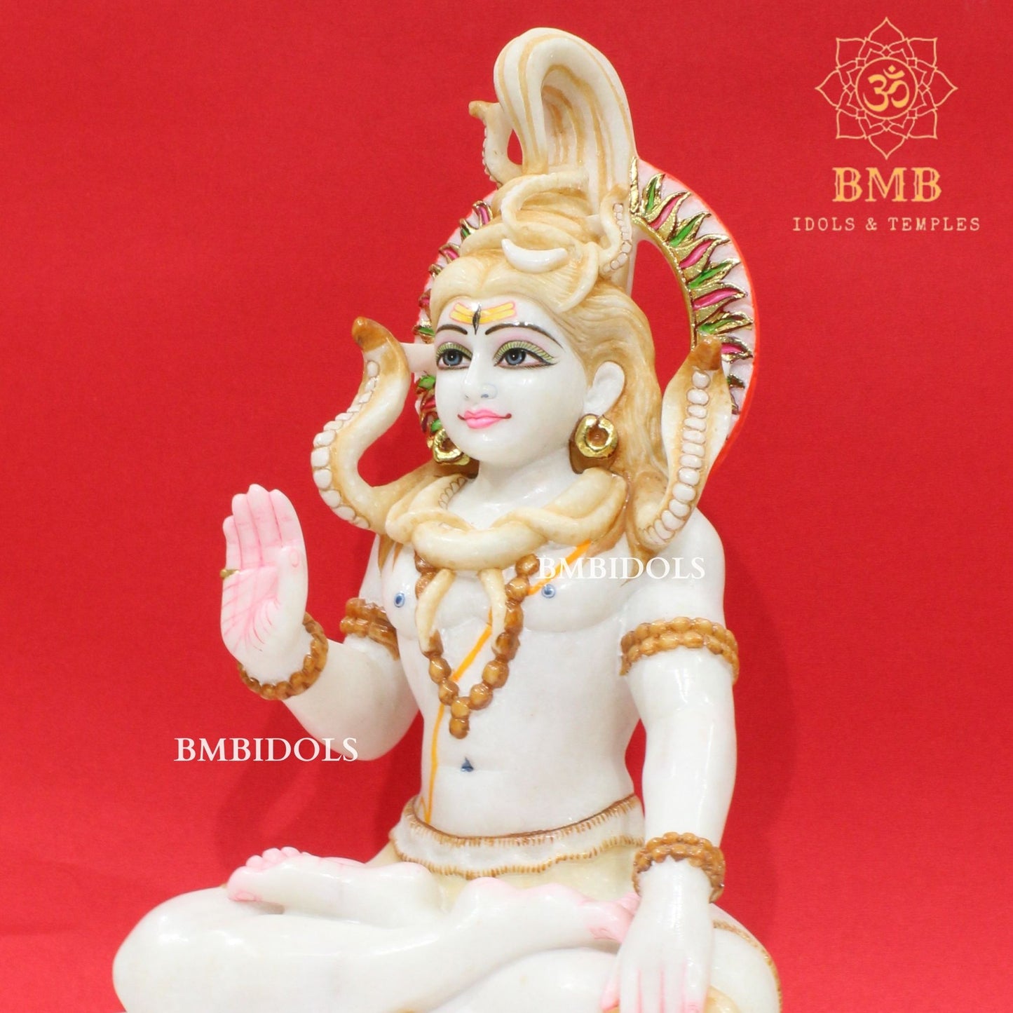 White Marble Shiva Statue in Ashirwad Posture in 15inches for Home and Temples