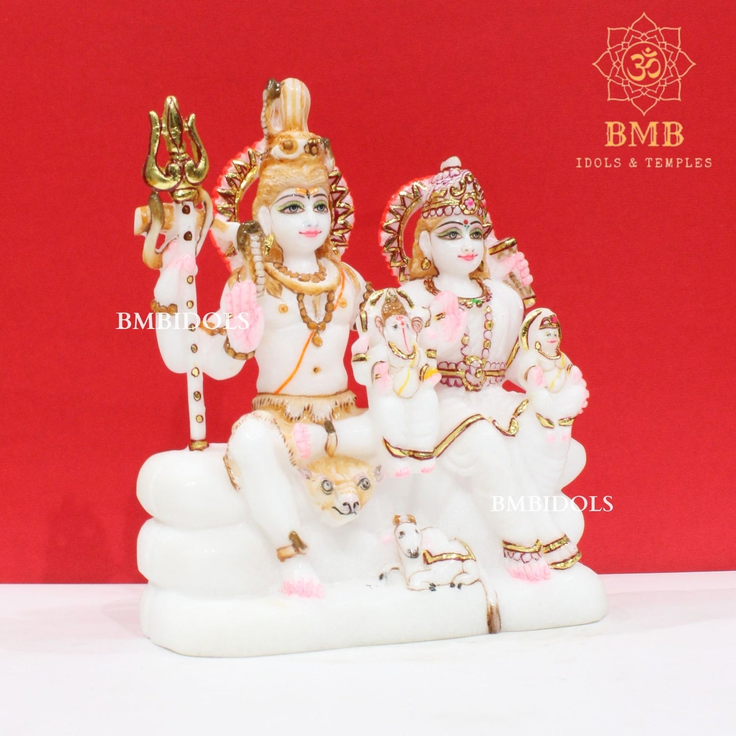 Marble Shiv Parivar Murti made in Makrana Pure white natural Marble in 9inch