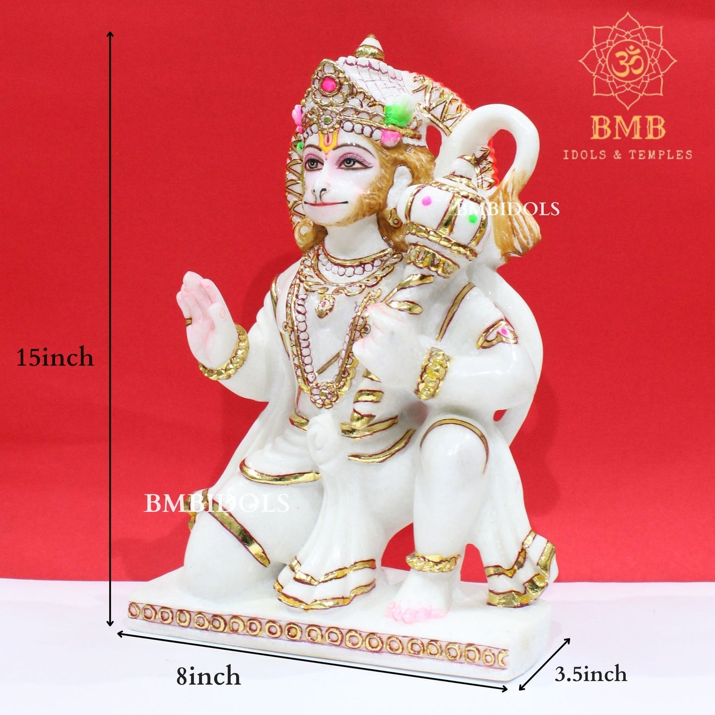 Marble Hanuman Murti in Makrana Marble 15inches ashirwad Posture