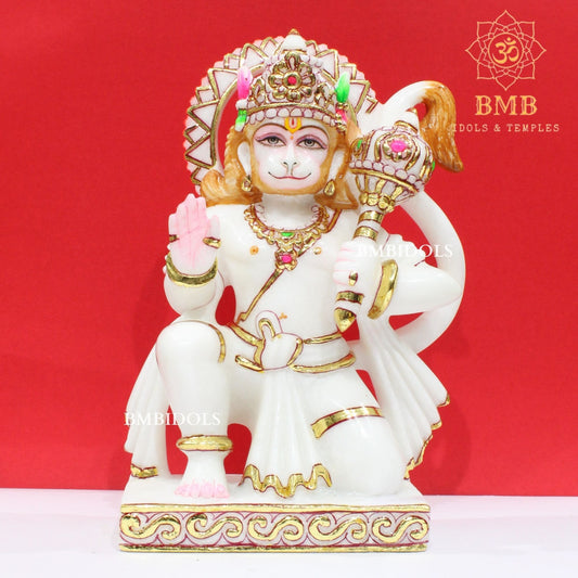 Marble Ashirwad Hanuman Statue in Makrana Marble in 12inch