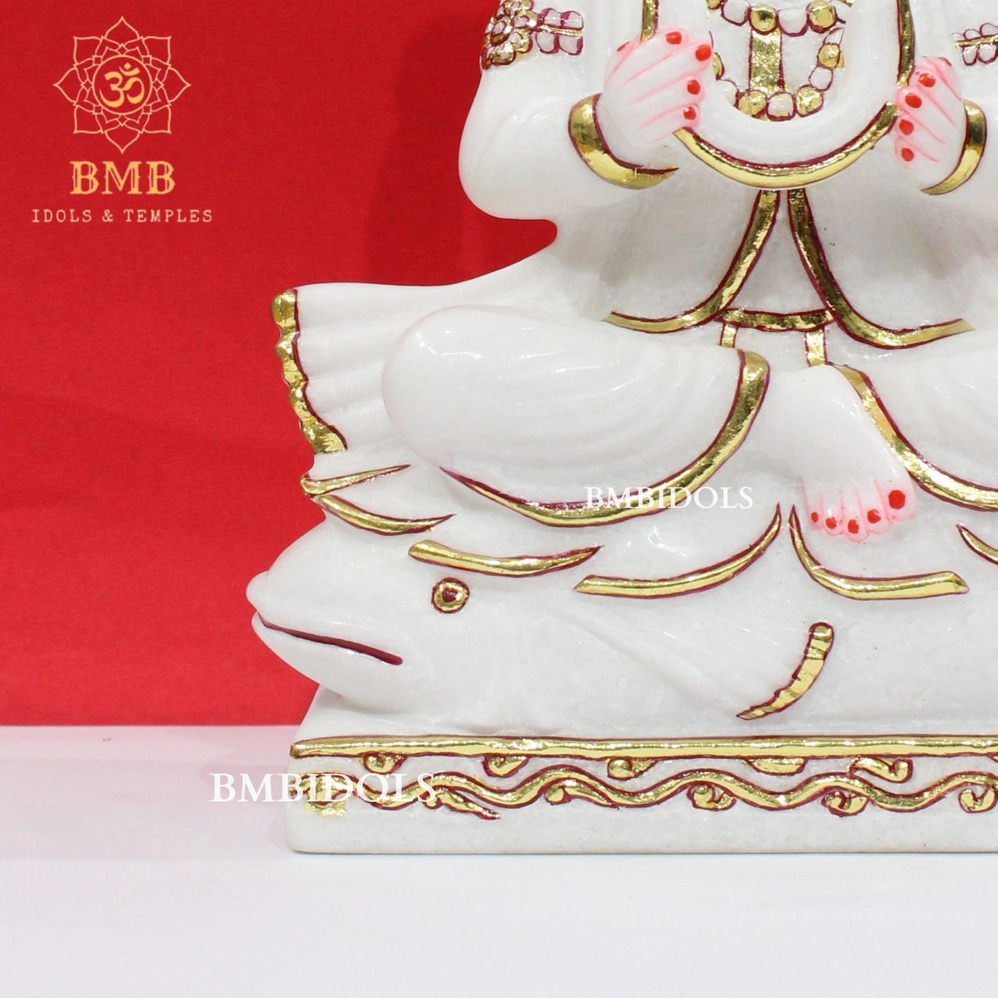 Marble Jhulelal Bhagwan Murti in White Makrana Marble in 12inches