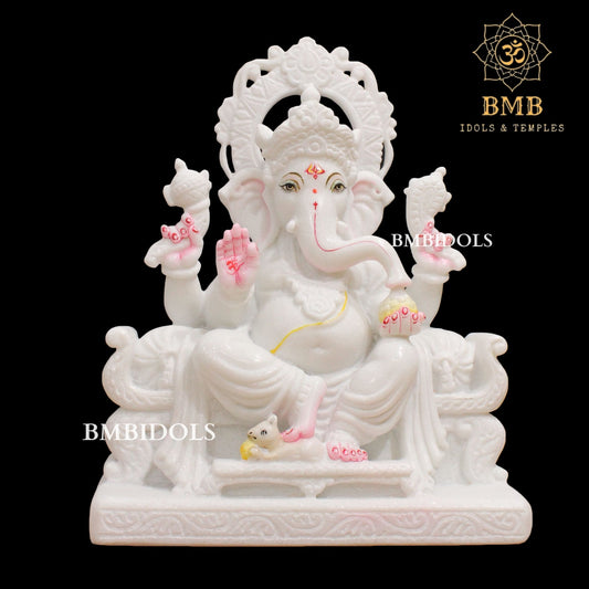White Marble Ganesh Statue in 15inches for Homes in Makrana Marble