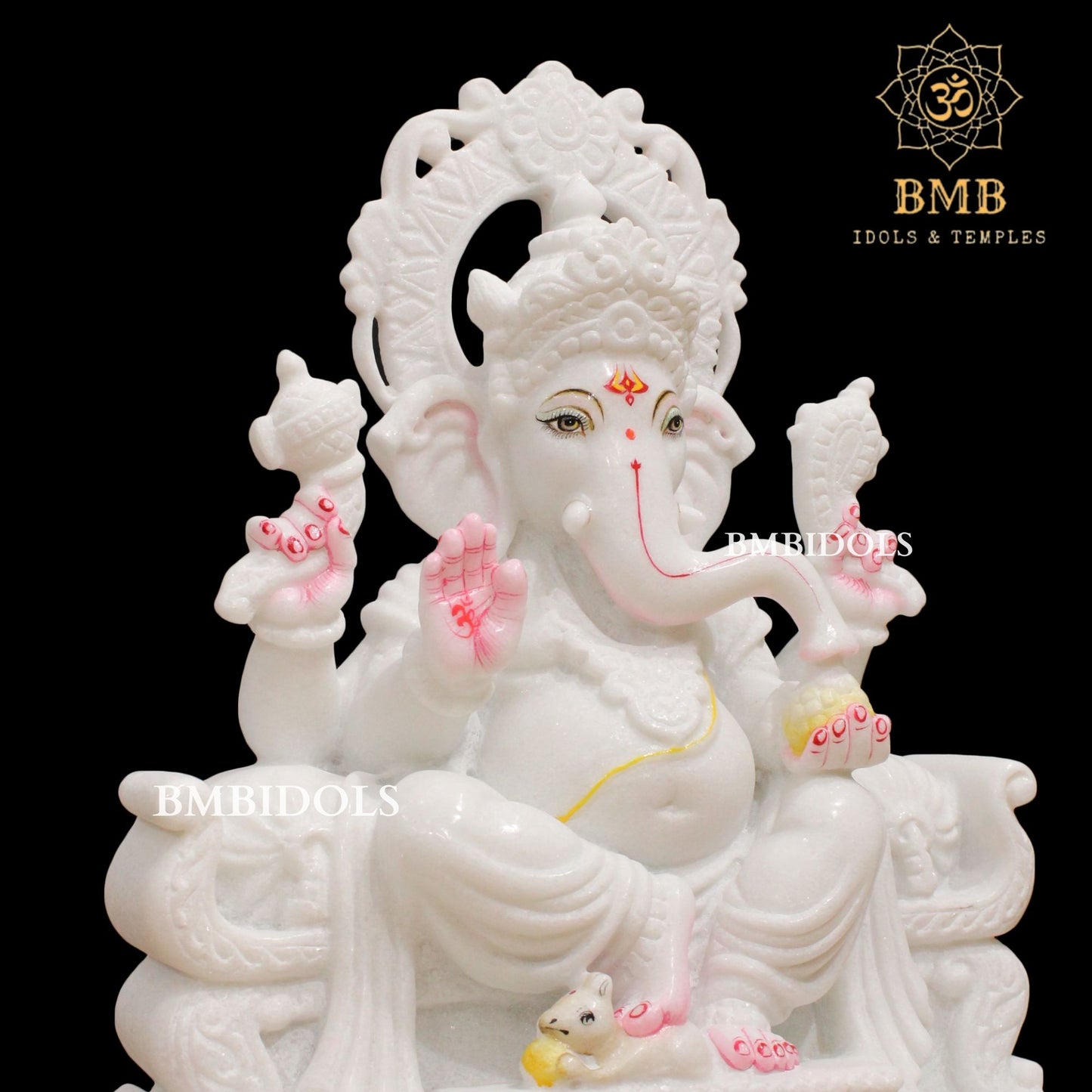 White Marble Ganesh Statue in 15inches for Homes in Makrana Marble