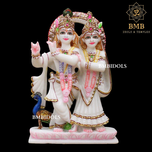 White Marble Jugal Radha Krishna Statue in 12inches Makrana Marble