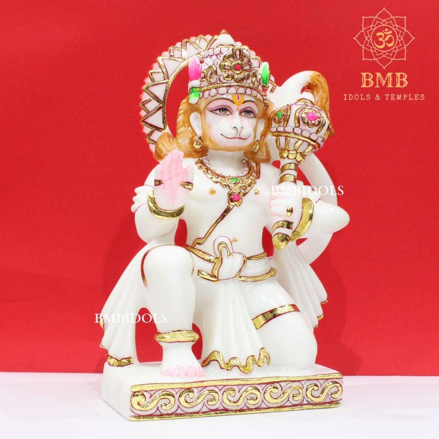 Marble Ashirwad Hanuman Statue in Makrana Marble in 12inch