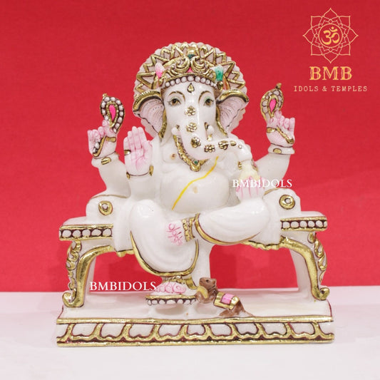 Marble Ganesh Murti in Makrana Marble in 9inches for Homes