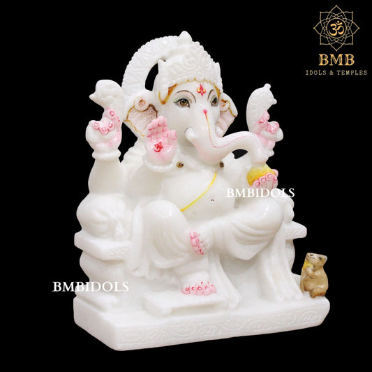 White Makrana Marble Ganesh Murti with four Hands in 12inches