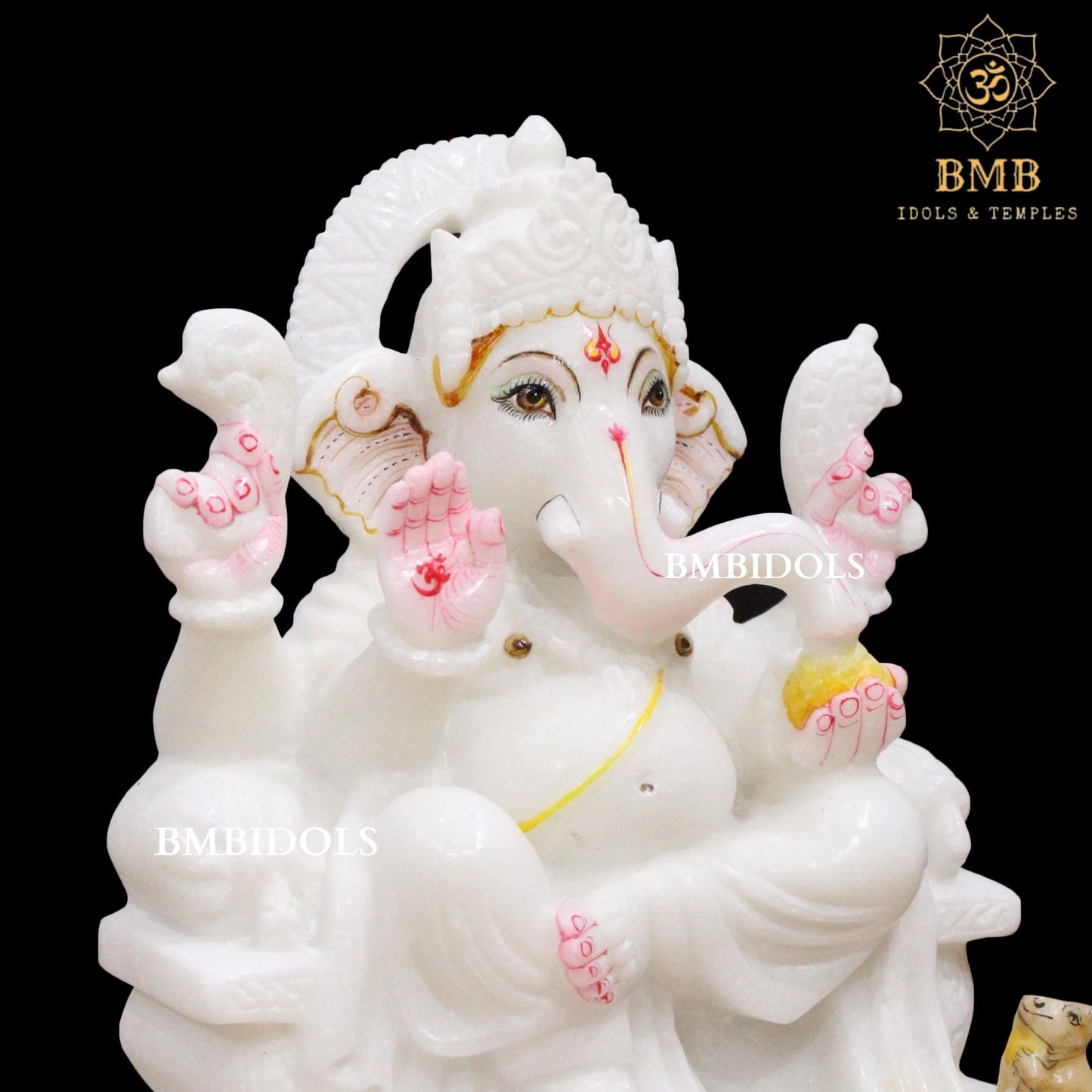 White Makrana Marble Ganesh Murti with four Hands in 12inches