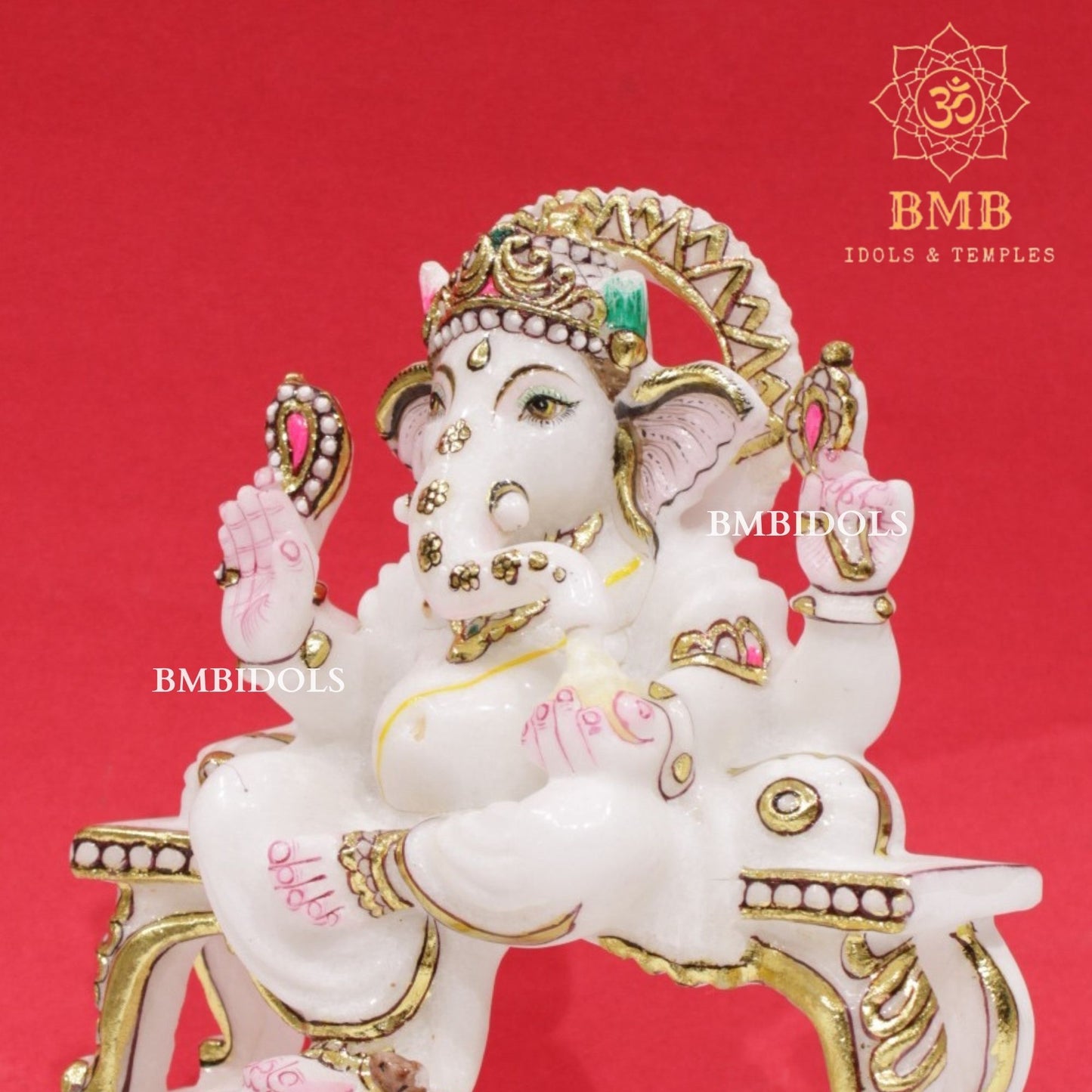 Marble Ganesh Murti in Makrana Marble in 9inches for Homes