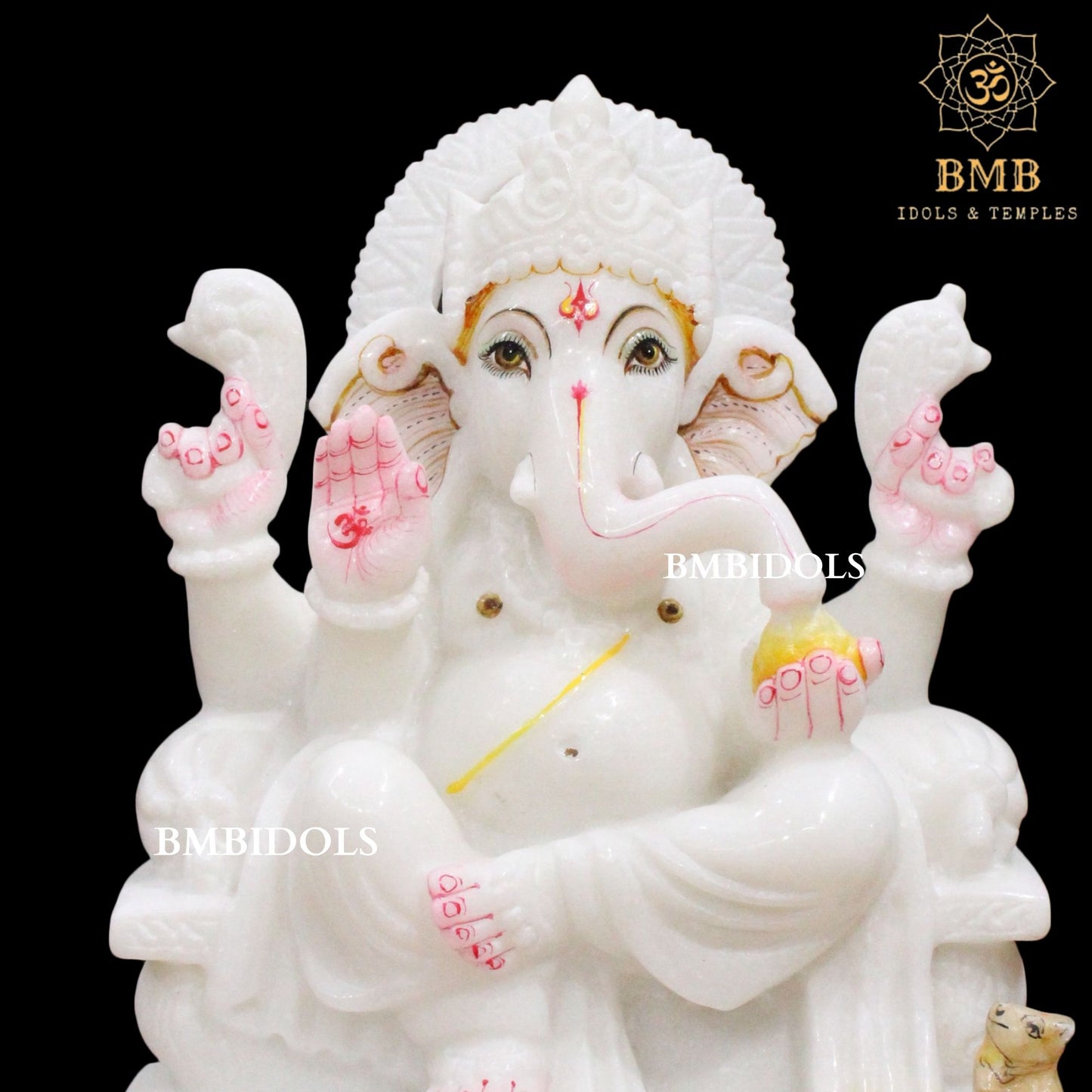 White Makrana Marble Ganesh Murti with four Hands in 12inches