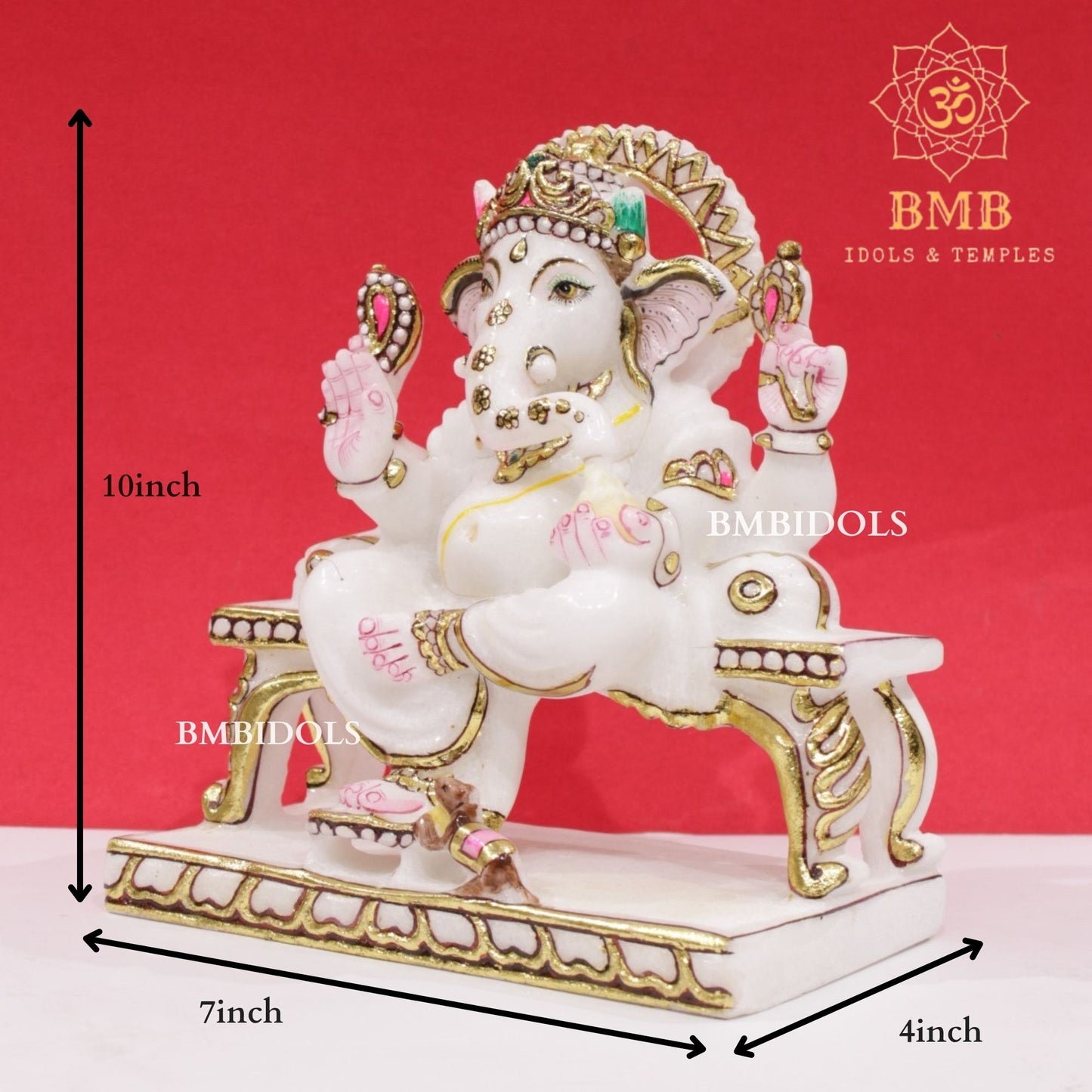 Marble Ganesh Murti in Makrana Marble in 10inches for Homes