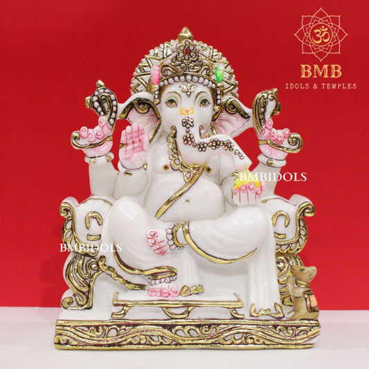 Marble Ganesh Murti in Makrana Marble in 12inches for Homes