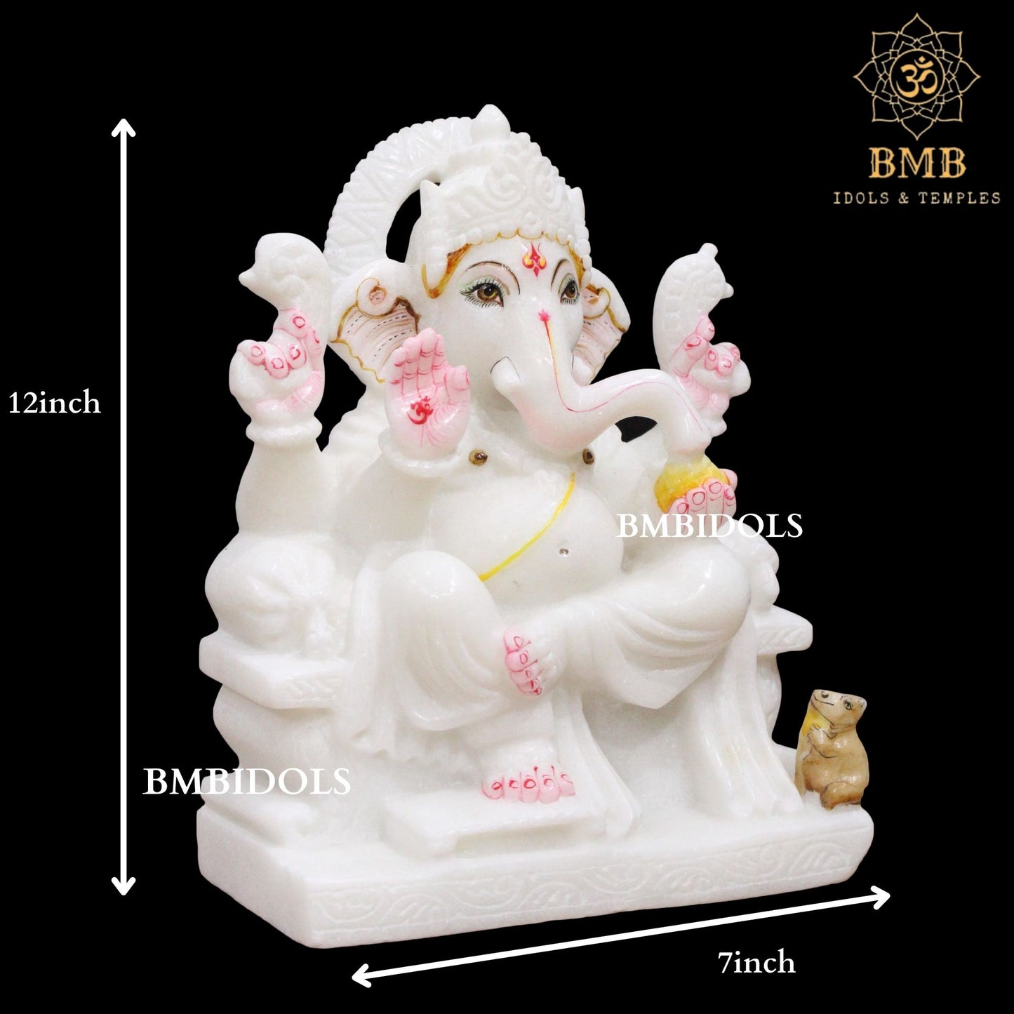 White Makrana Marble Ganesh Murti with four Hands in 12inches