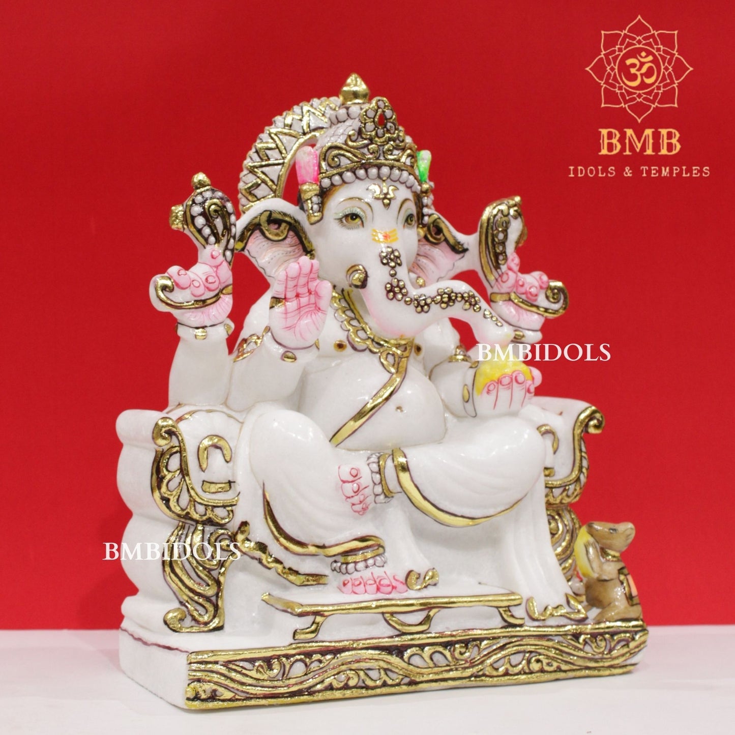 Marble Ganesh Murti in Makrana Marble in 12inches for Homes