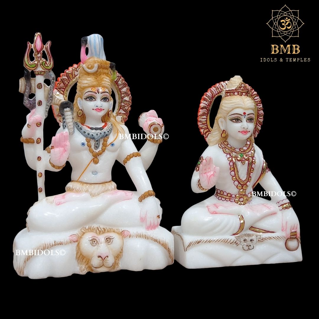 Marble Shiv Parvati Murti made in Makrana Marble in 9inches for Home Temple