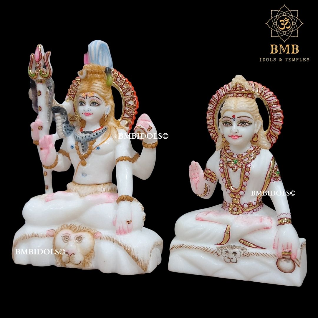 Marble Shiv Parvati Murti made in Makrana Marble in 9inches for Home Temple