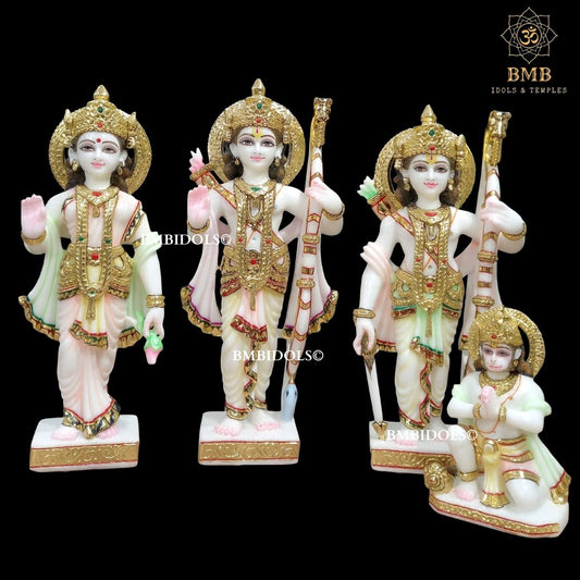 Marble Ram Darbar Statue made in Makrana Marble in 18inches with Ram Lakshman and Sita