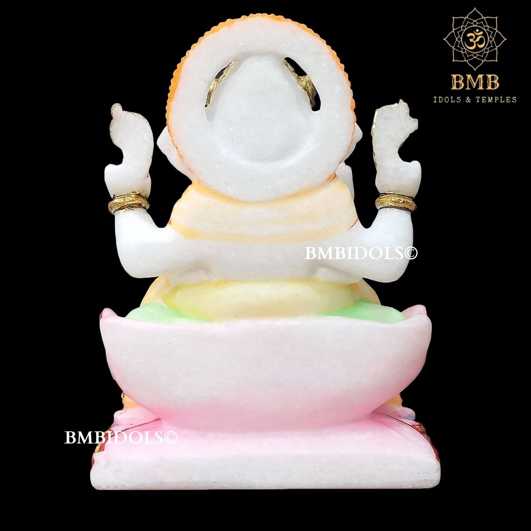 Marble Ganesh Statue for Home Temples in 9inches sitting on Lotus