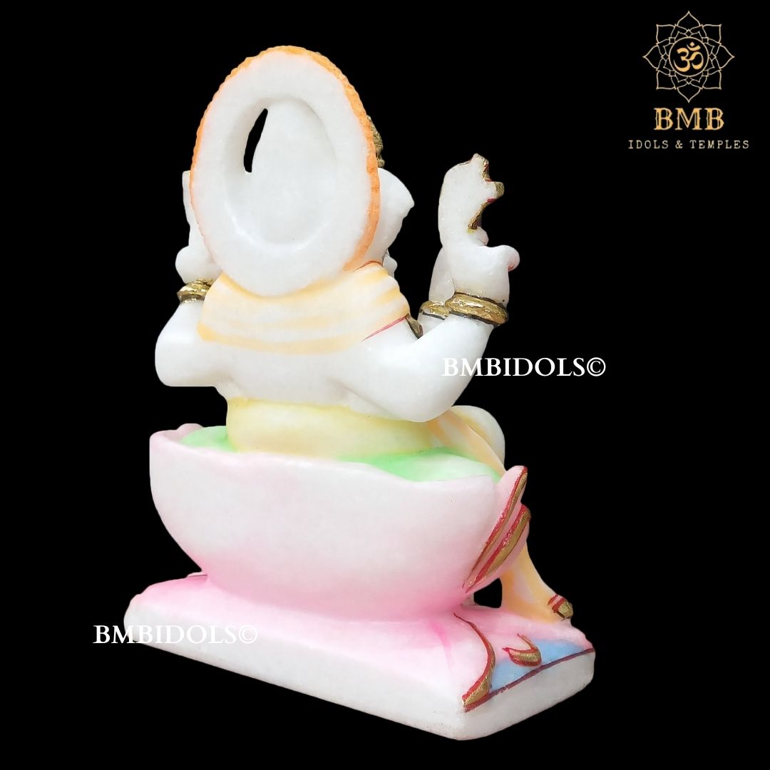 Marble Ganesh Statue for Home Temples in 9inches sitting on Lotus