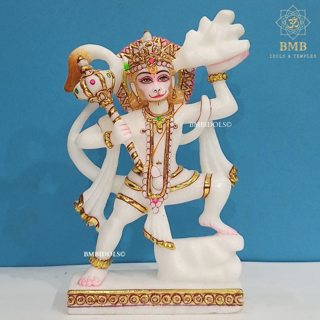 Marble Veer Hanuman Statue made in 7inches for Home and Temples