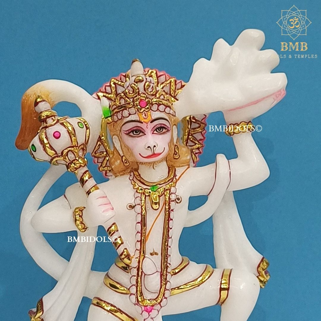 Marble Veer Hanuman Statue made in 7inches for Home and Temples