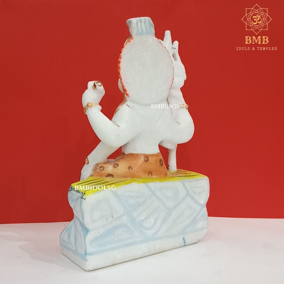 Marble Four Hands Shiva Statue in White Makrana Marble in 9inches