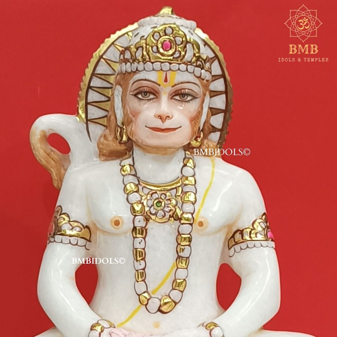 Marble Hanuman Statue in Sitting Posture made in Makrana Marble