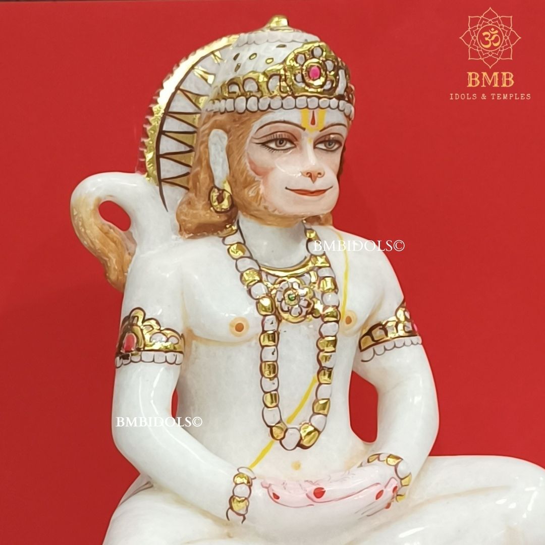 Marble Hanuman Statue in Sitting Posture made in Makrana Marble