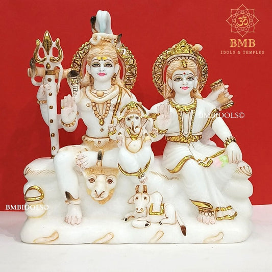 Marble Shiv Parivar with Family made in white Natural Makrana Marble