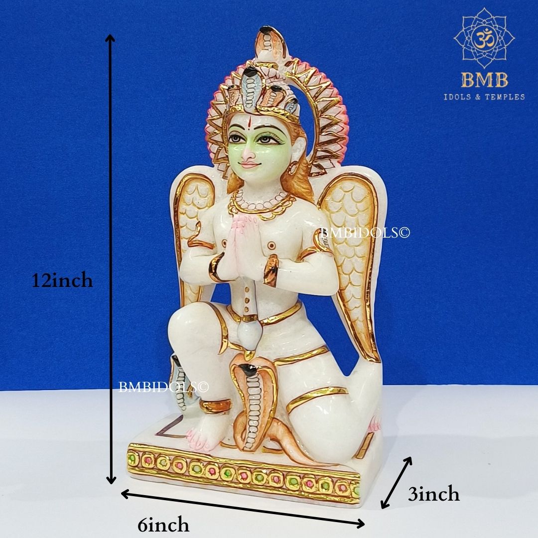White Marble Garud Statue made in Makrana Marble in 12inches