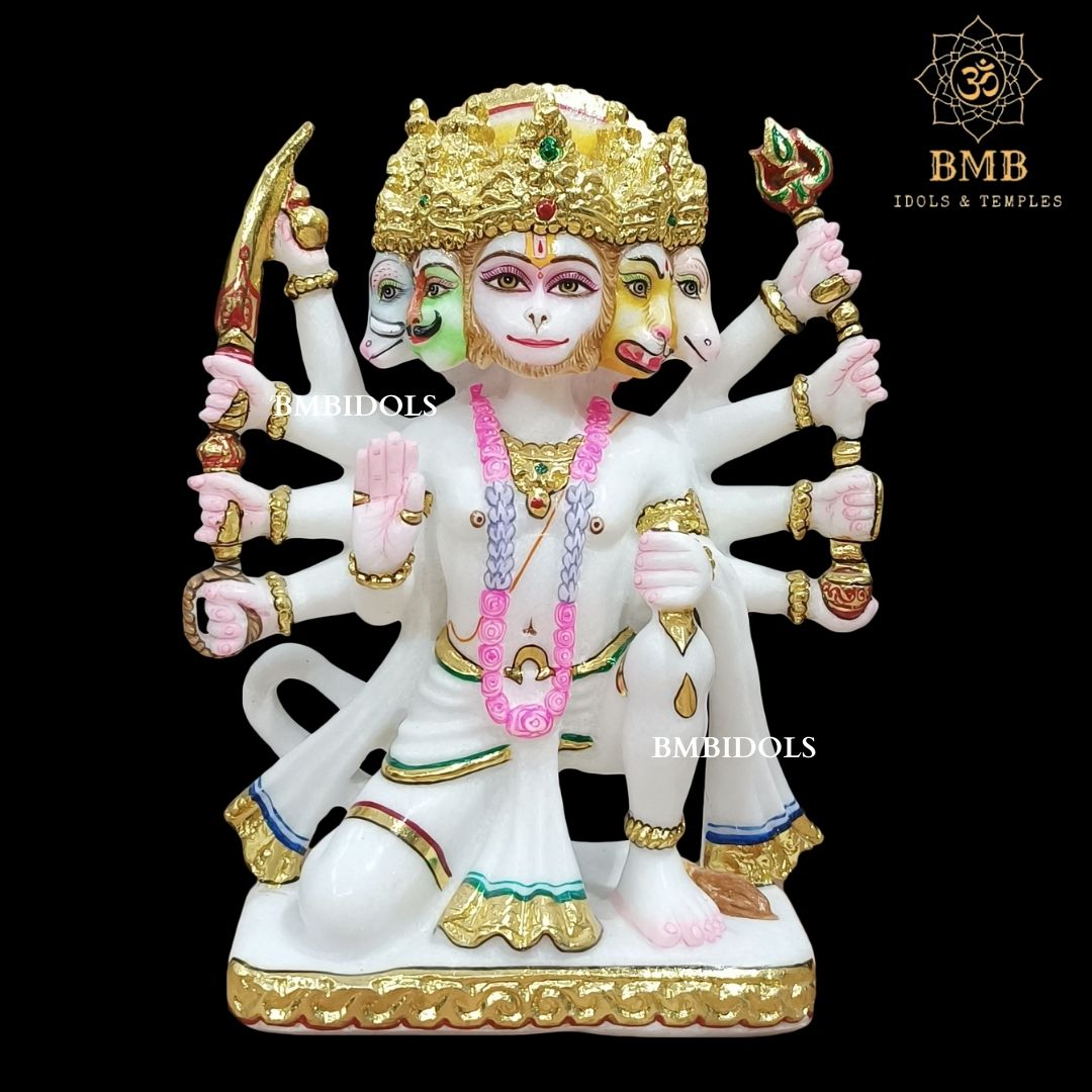 Marble Panchmukhi Hanuman Statue made in Makrana Marble in 12inches