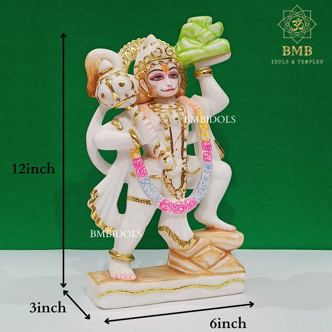 Marble Hanuman Statue made in Makrana Marble in 12inches
