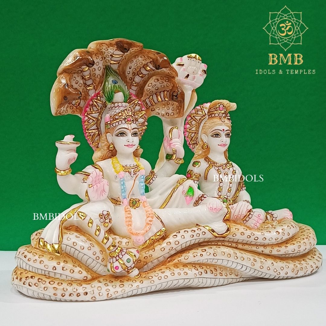 Marble Lakshmi Narayan Murti made White Makrana Marble in 9inches