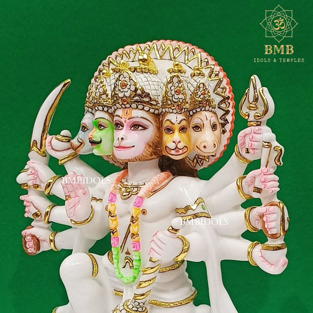 Marble Panchmukhi Hanuman Statue made in Makrana Marble in 15inches