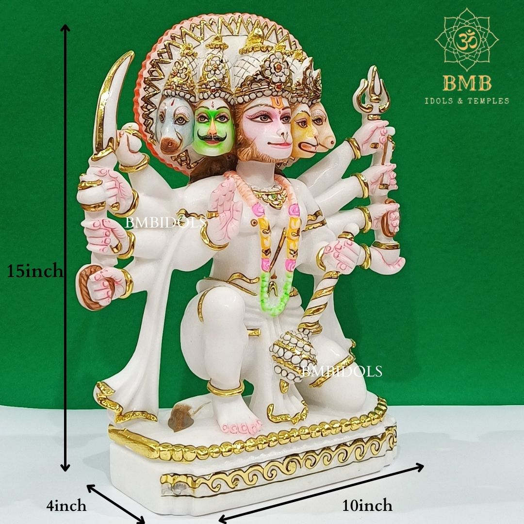 Marble Panchmukhi Hanuman Statue made in Makrana Marble in 15inches