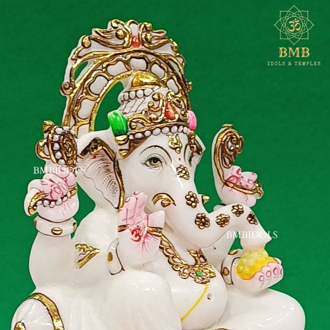 Marble Ganesh Murti made in Makrana white Marble in 9inches
