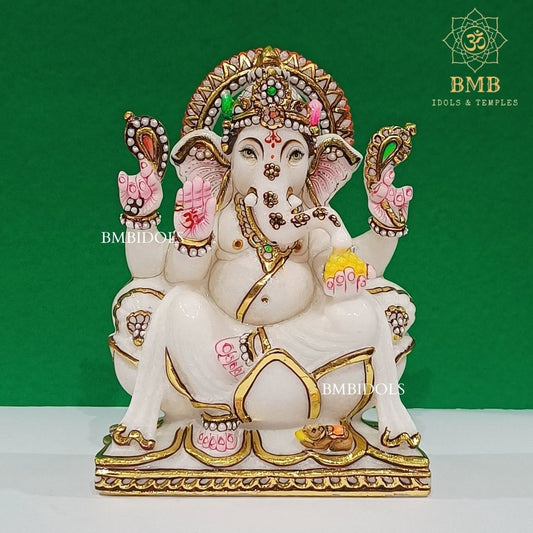 Marble Ganesh Idol made in Makrana Marble in 9inches for Home and Temples