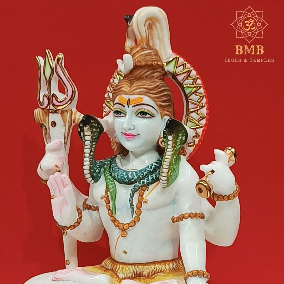 Marble Shiva Statue with four Hands made in Makrana Marble in 15inches