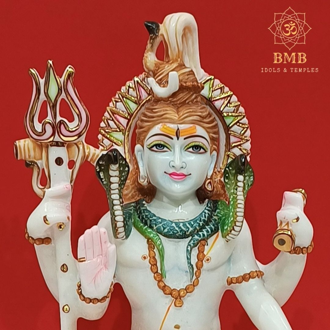 Marble Shiva Statue with four Hands made in Makrana Marble in 15inches