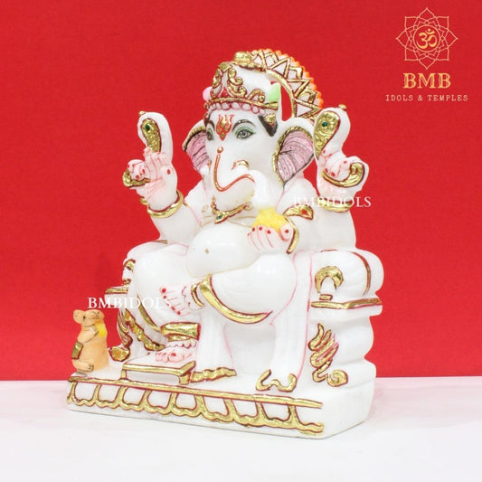 Marble Ganesh Murti made in Pure White Makrana Marble in 9inches